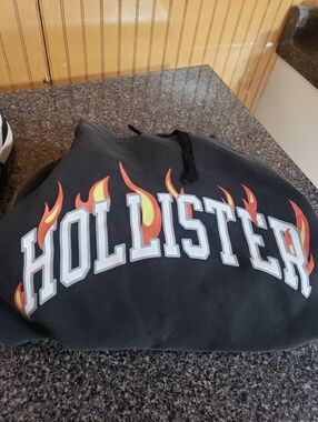 Hollister Flames Hoodie Oversized Small Black/flames Men Or Women See Details